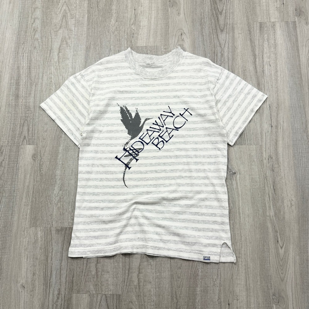 VINTAGE 90s Single Stitch Hideaway Beach Striped Shirt Size Size Large L 1990s